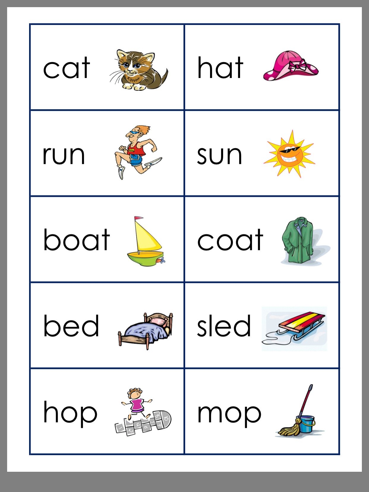 Matching Rhyming Words Printable