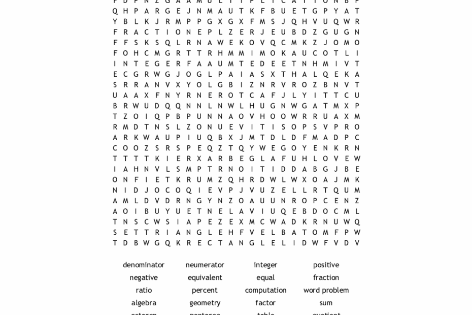 Math Word Search Printable PDF Word Search Printable