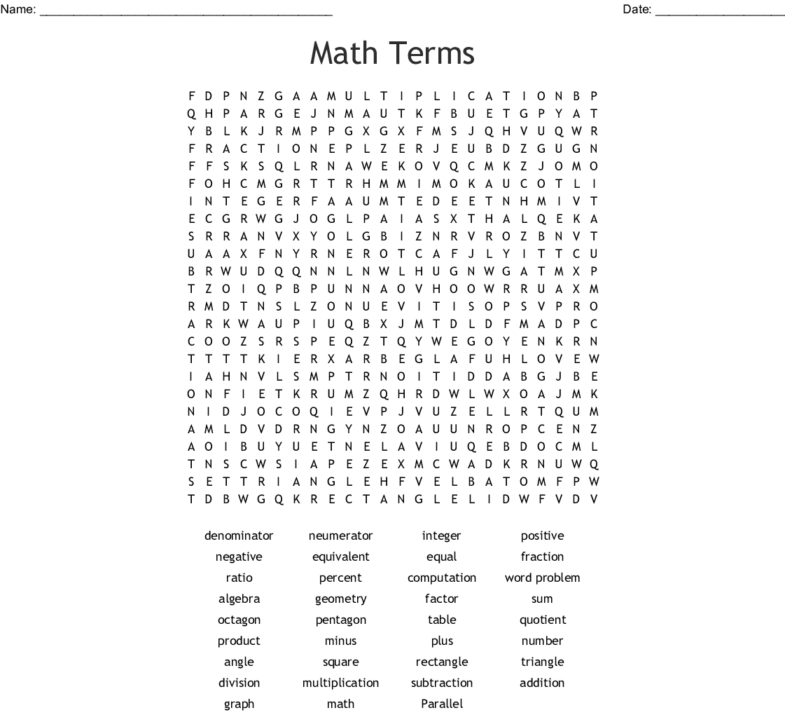 Math Word Search Printable PDF Word Search Printable