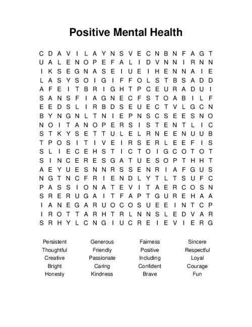 Mental Health Word Searches Printable Word Search Maker