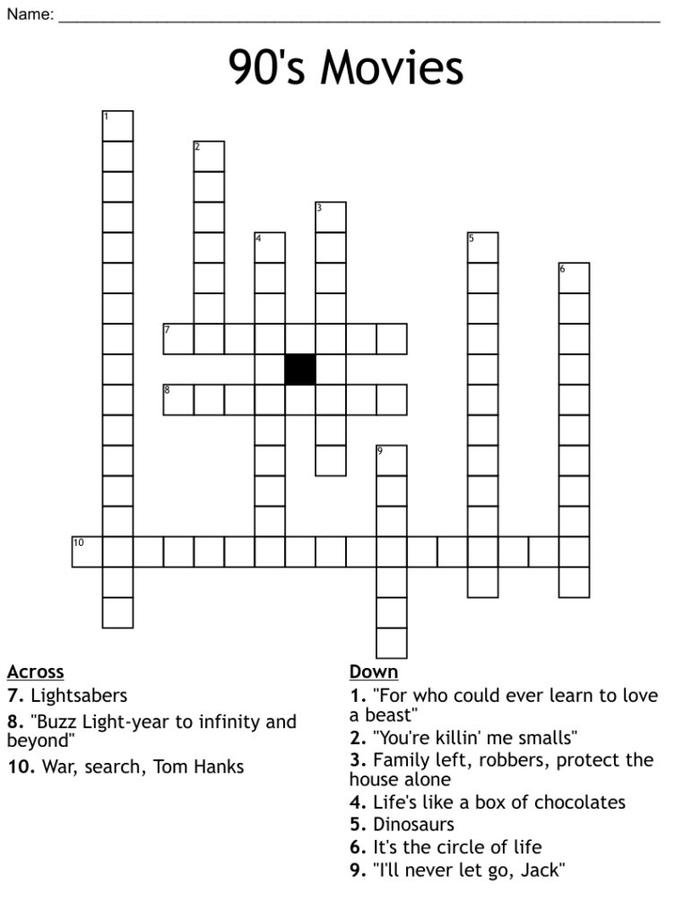 Movie Themed Crossword Puzzles Free Crossword Puzzles Printable