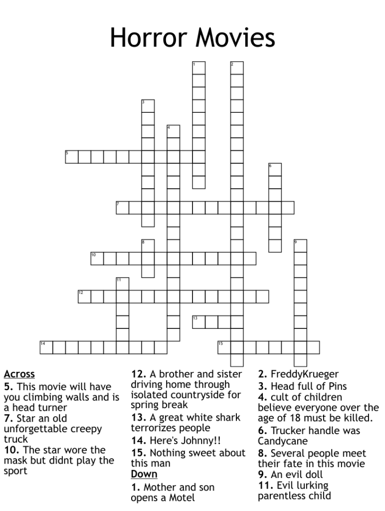 Movie Themed Crossword Puzzles Free Crossword Puzzles Printable