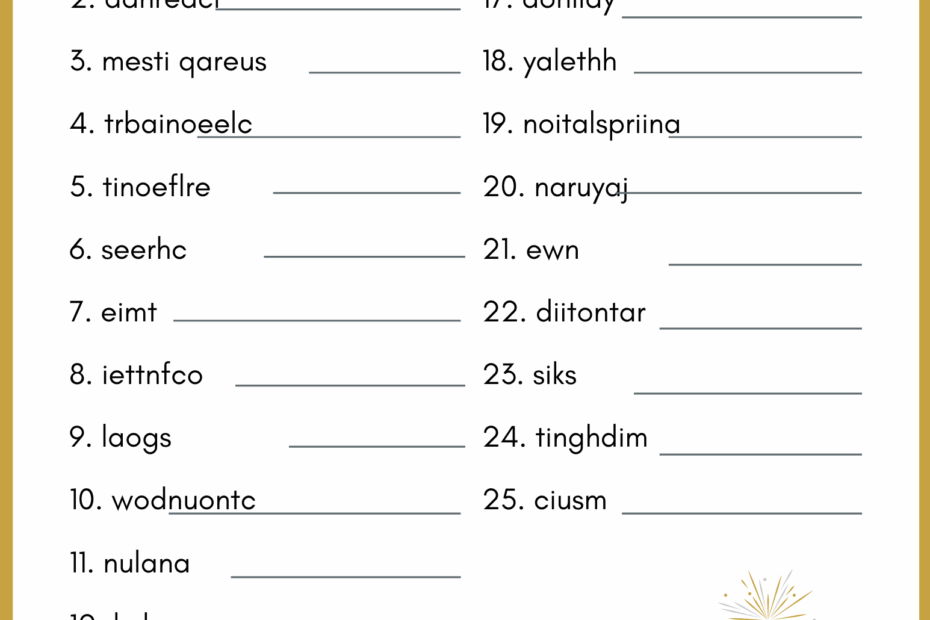 New Year 39 s Free Printable Word Scramble