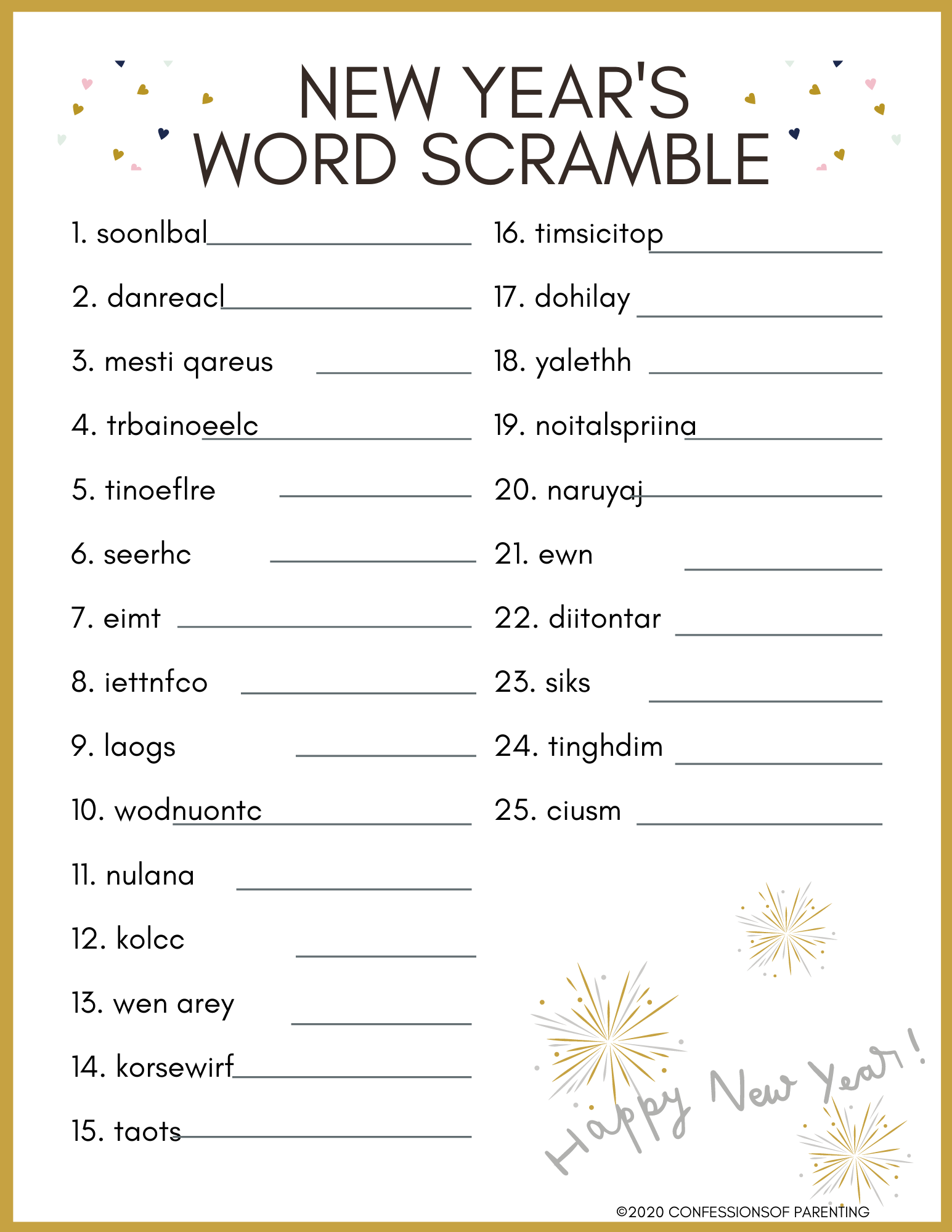 New Year 39 s Free Printable Word Scramble
