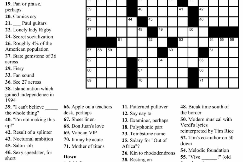 New York Times Sunday Crossword Puzzle Printable Printable Crossword