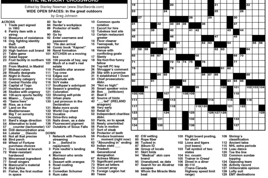 Newsday Crossword Sunday For Jul 19 2020 By Stanley Printable