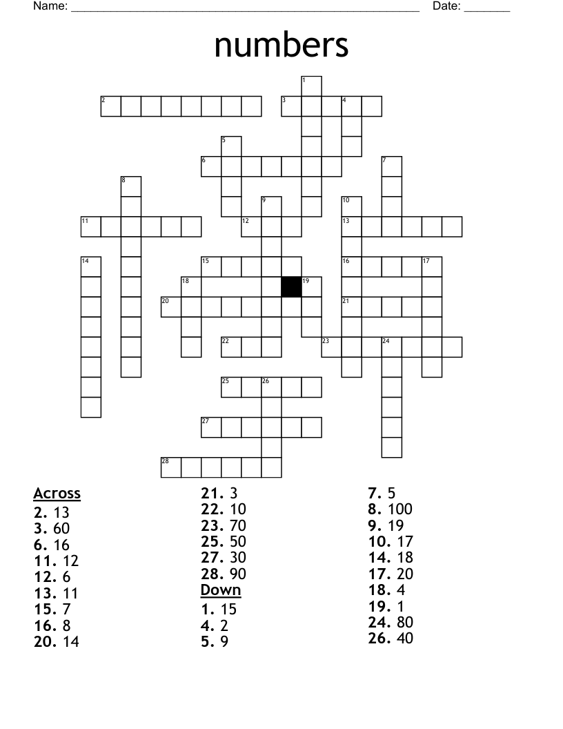 Number Crossword Puzzles Printable