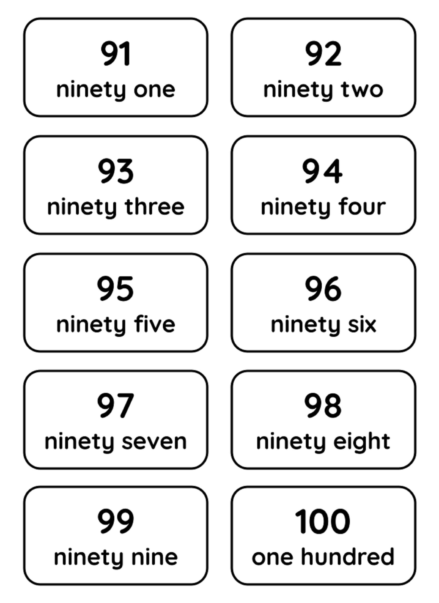 Number Words Printable