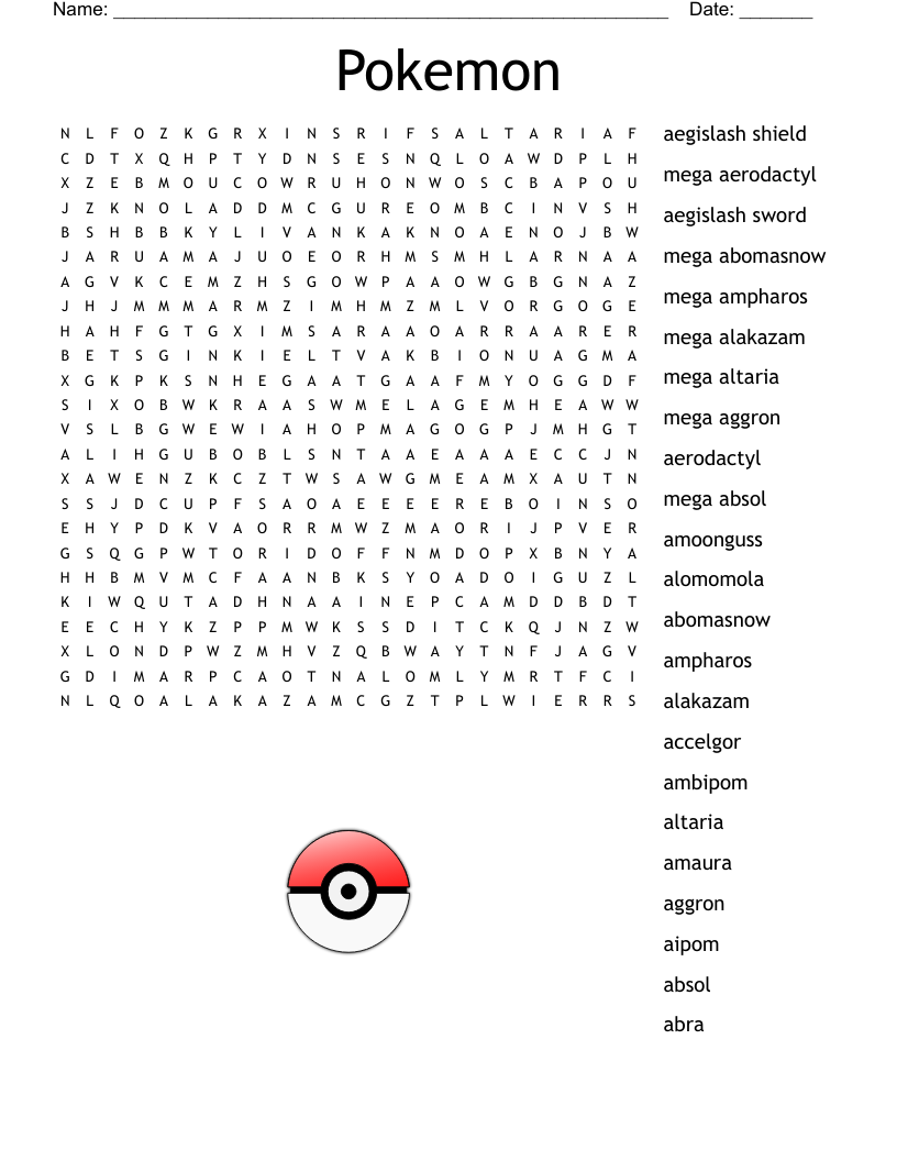 Pokemon Word Search Printable Hard Word Search Maker