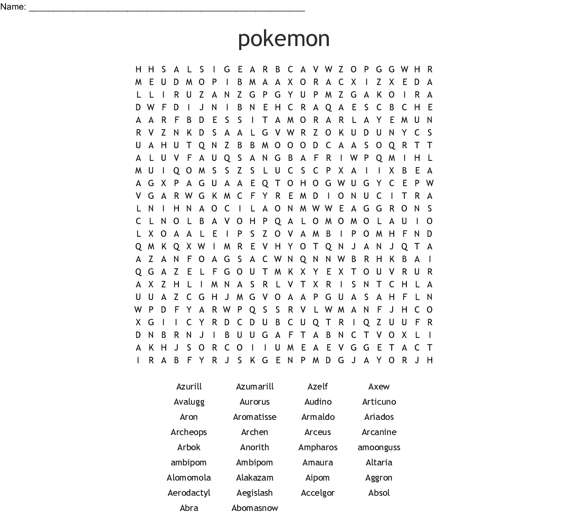 Pokemon Word Search Printable Pokemon Word Search Word Search Porn 