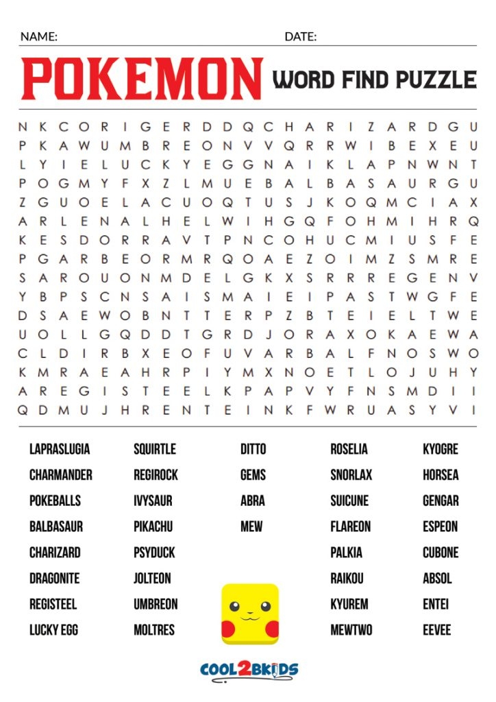 Pokemon Word Search Puzzles Printable Word Search Maker