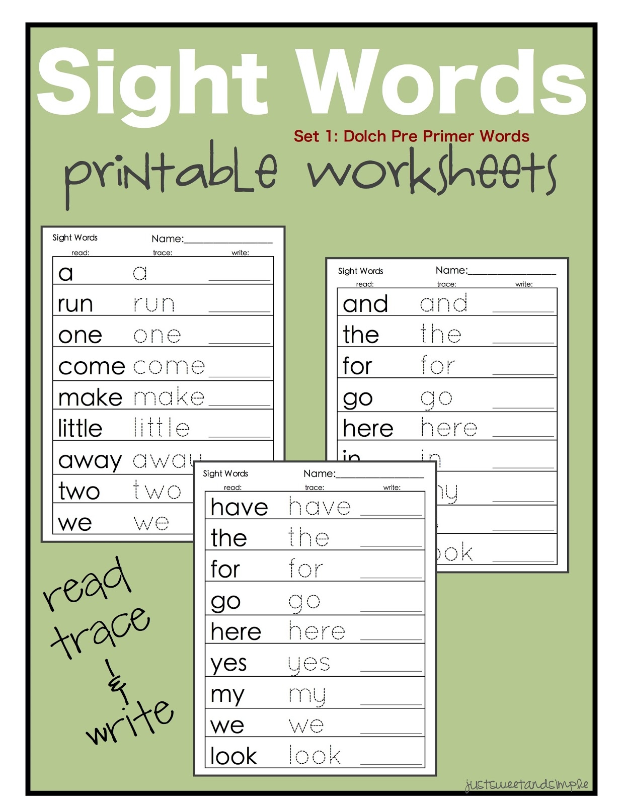 Pre Kindergarten Sight Word List Kindergarten