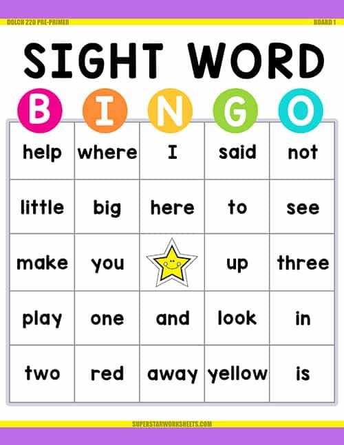 Preschool Sight Words Superstar Worksheets