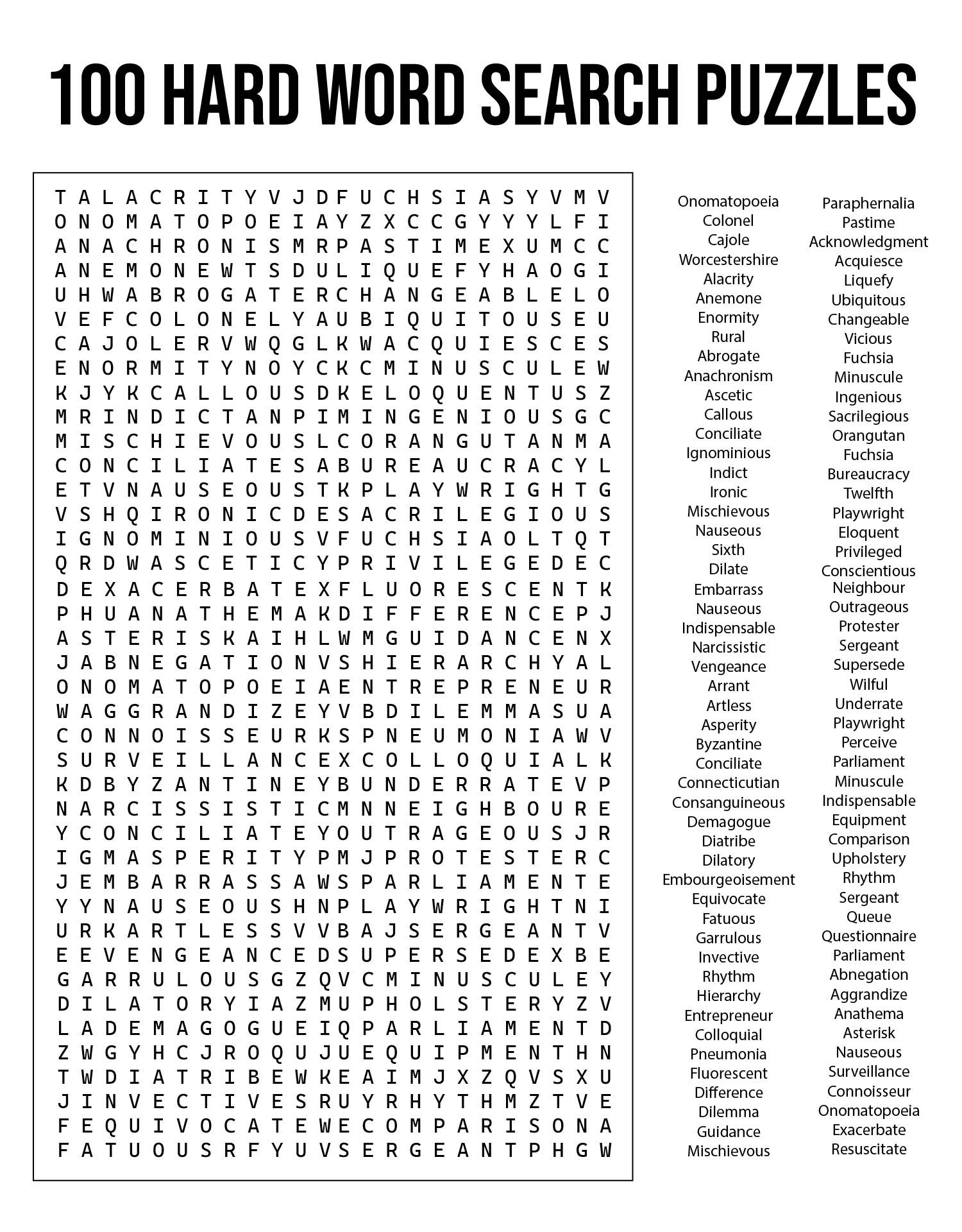 Printable 100 Hard Word Search Puzzles In 2025 Hard Words Word 