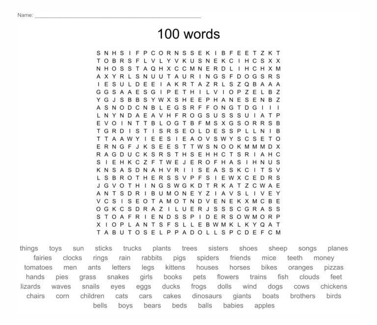 Printable 100 Word Word Searches Printable JD