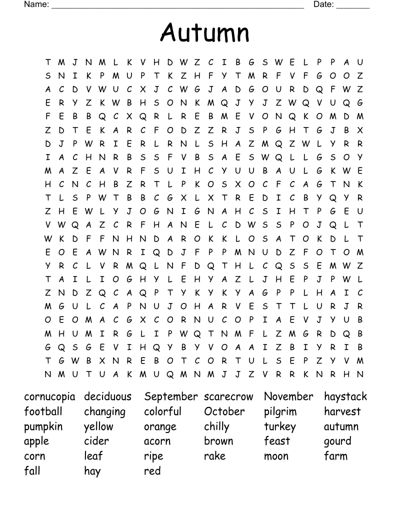 Printable Autumn Word Search