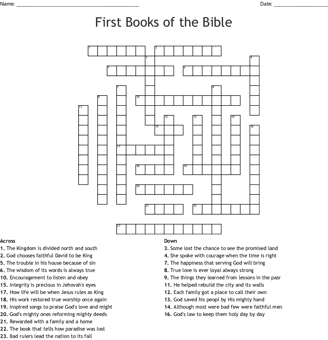 Printable Biblical Crossword Puzzles Educational Printable Activities