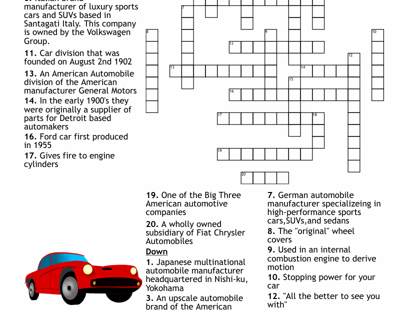 Printable Car Crossword Puzzles Free Crossword Puzzles Printable