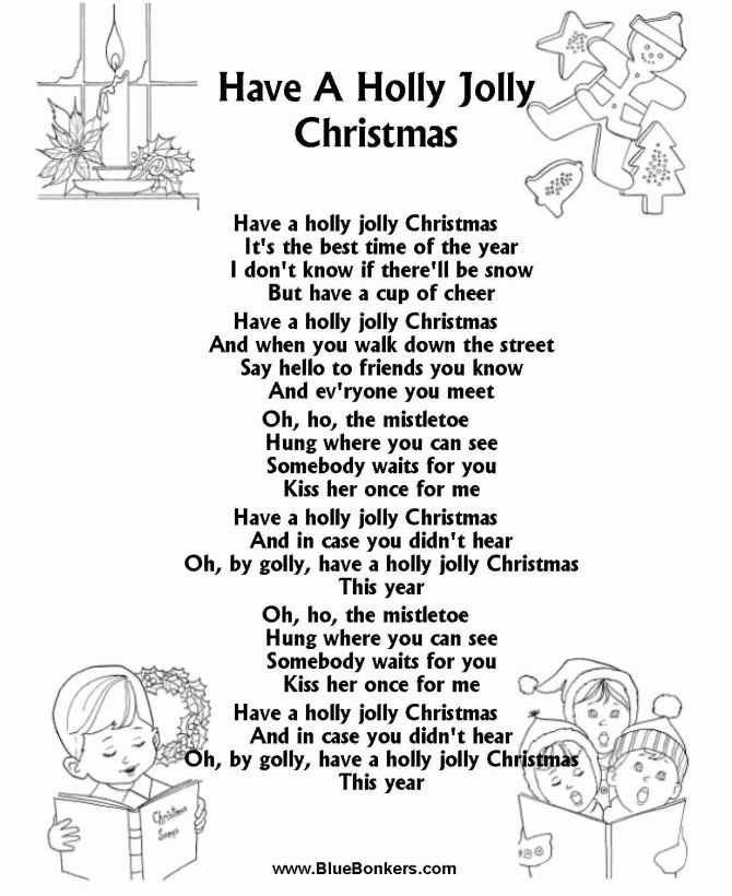 Printable Christmas Carols Lyrics