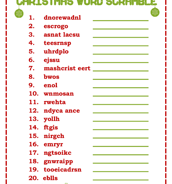 Printable Christmas Word Scramble Game
