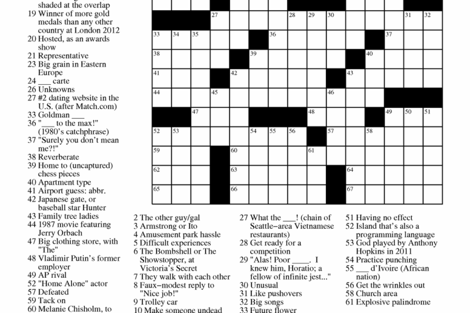 Printable Crossword Celebrity Printable Crossword Puzzles