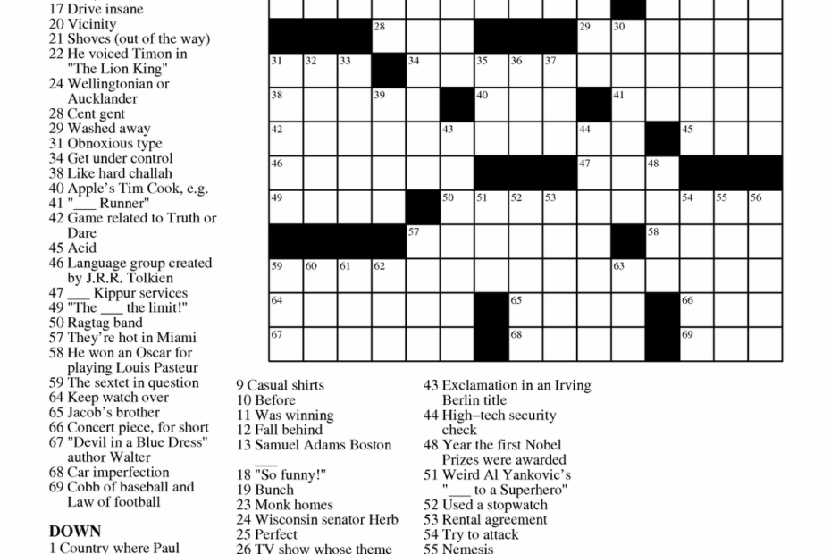 Printable Crossword Puzzle Medium Difficulty Printable Crossword Puzzles