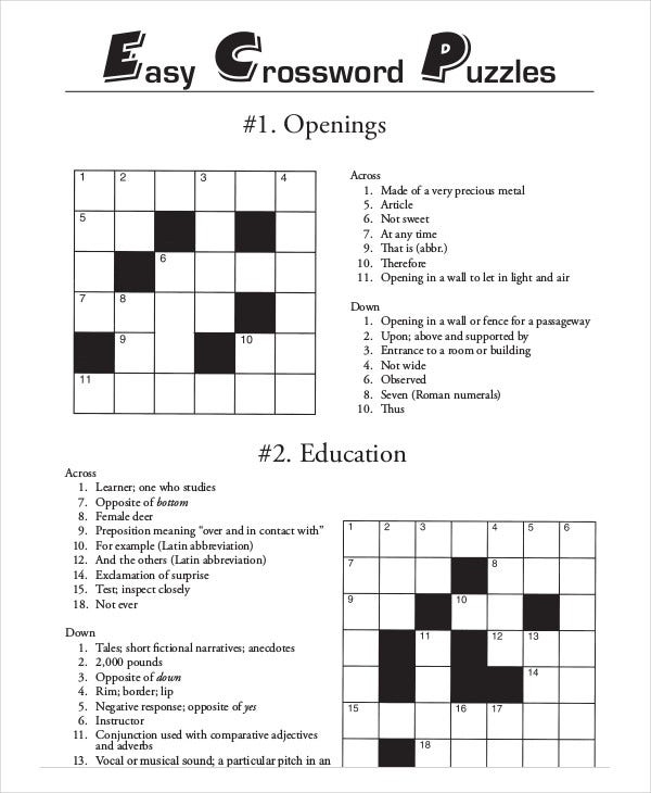 Printable Crossword Puzzles Pdf With Answers Printable Crossword 