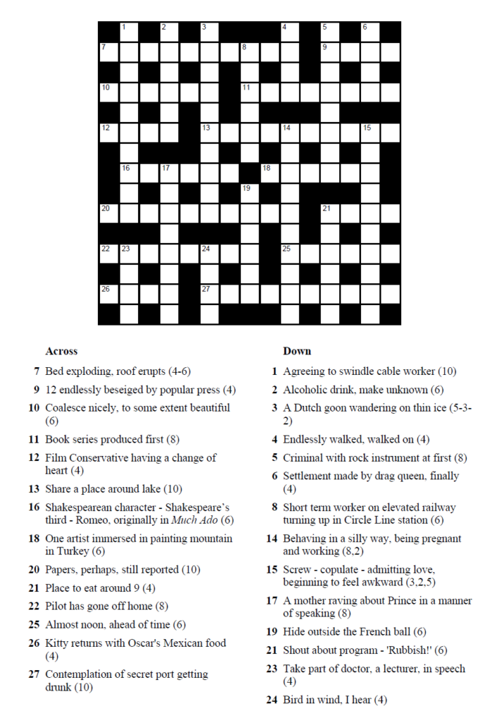 Printable Cryptic Crossword Free Crossword Puzzles Printable