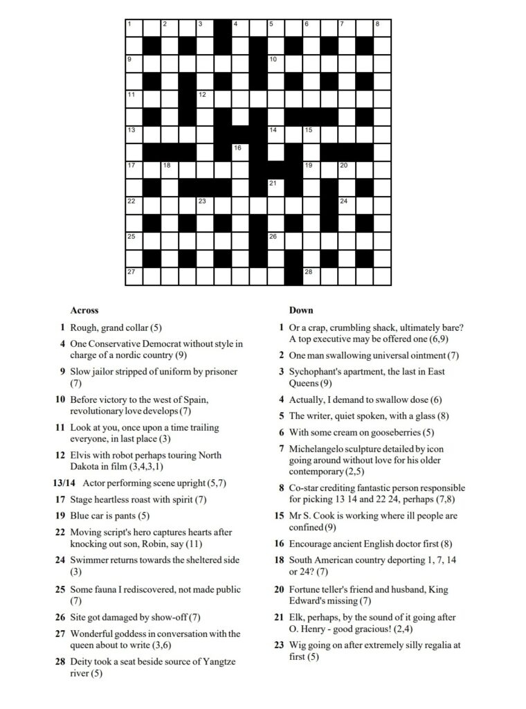 Printable Cryptic Crossword Free Crossword Puzzles Printable