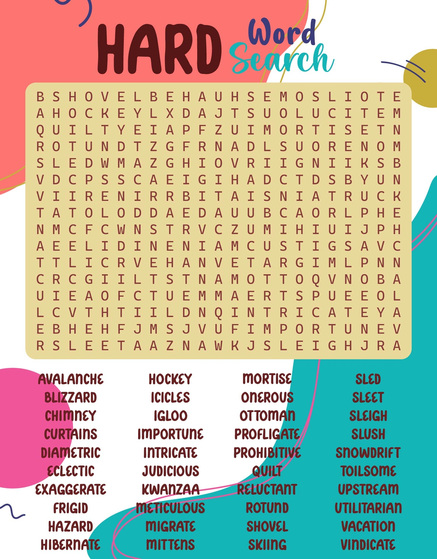 Printable Difficult Word Searches