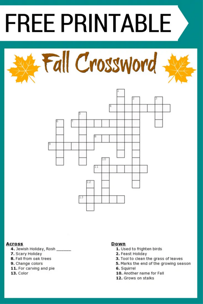 Printable Fall Crossword Puzzles Free Crossword Puzzles Printable