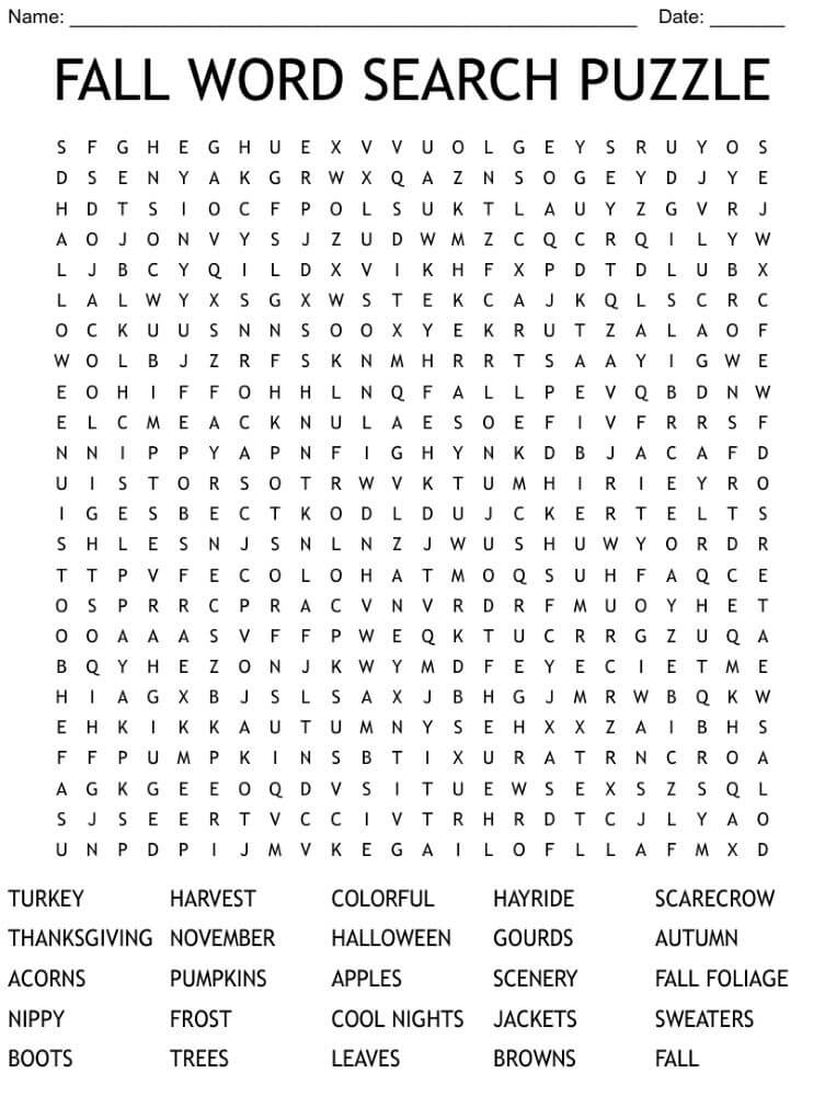 Printable Fall Word Search Puzzle Free Download And Print For You 