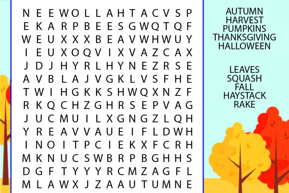 Printable Fall Word Search Worksheets Decoomo