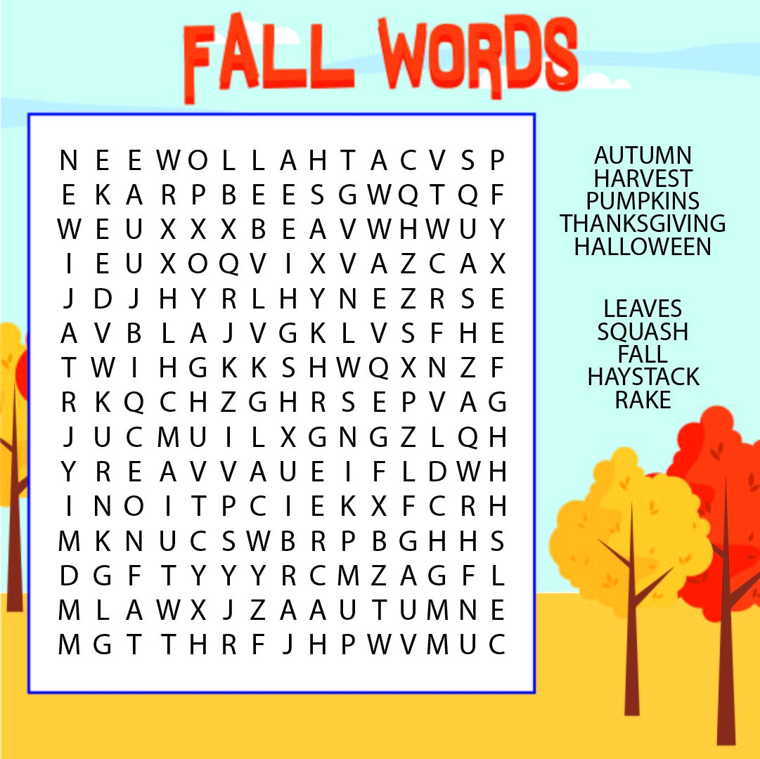 Printable Fall Word Search Worksheets Decoomo