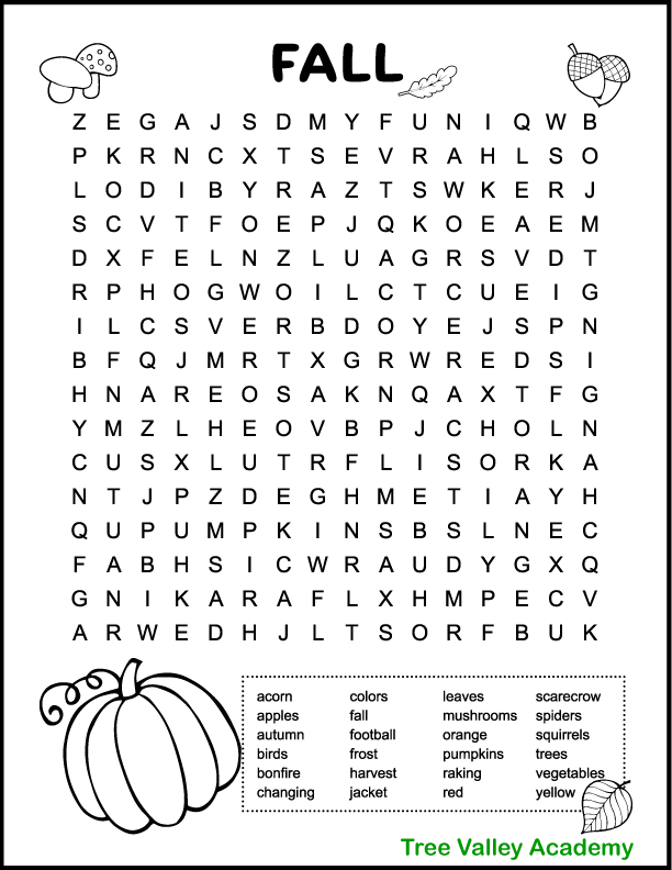 Printable Fall Word Searches Artofit