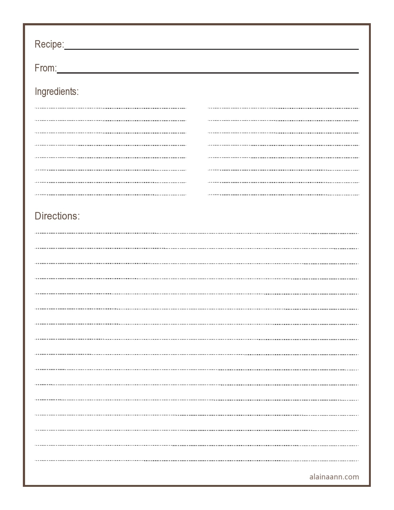 Printable Free Full Page Recipe Templates For Word