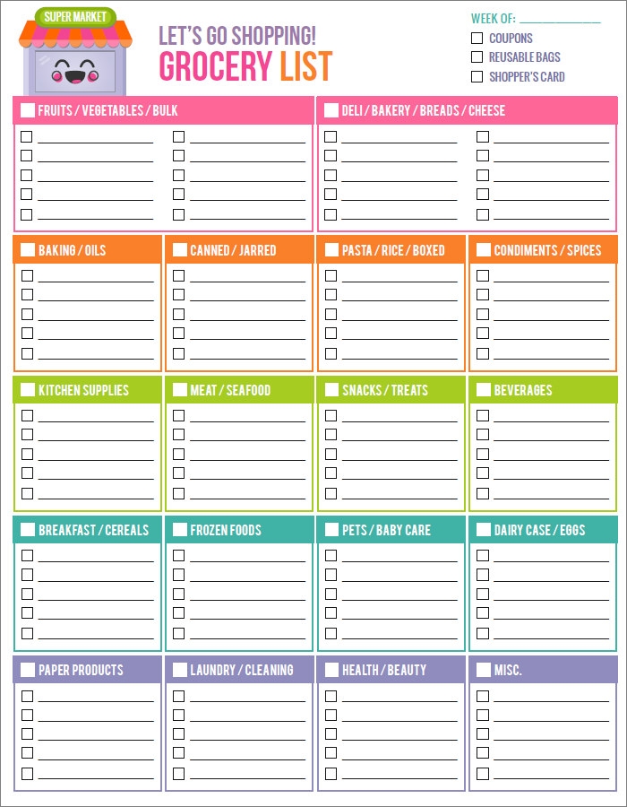 Printable Grocery List Template Word Printable Templates Free