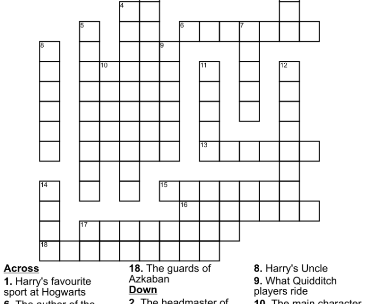 Printable Harry Potter Crossword Puzzle Free Crossword Puzzles Printable