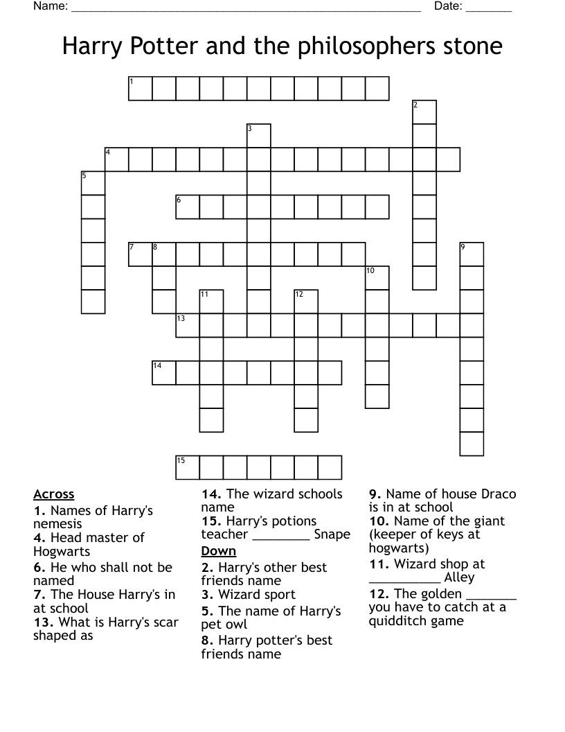 Printable Harry Potter Crossword Puzzles