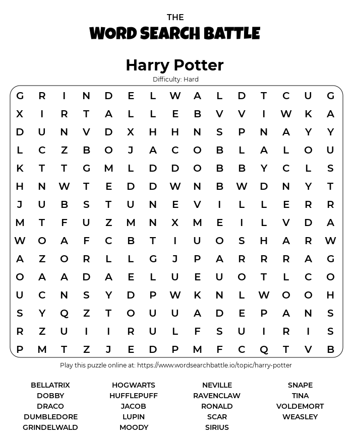 Printable Harry Potter Word Search