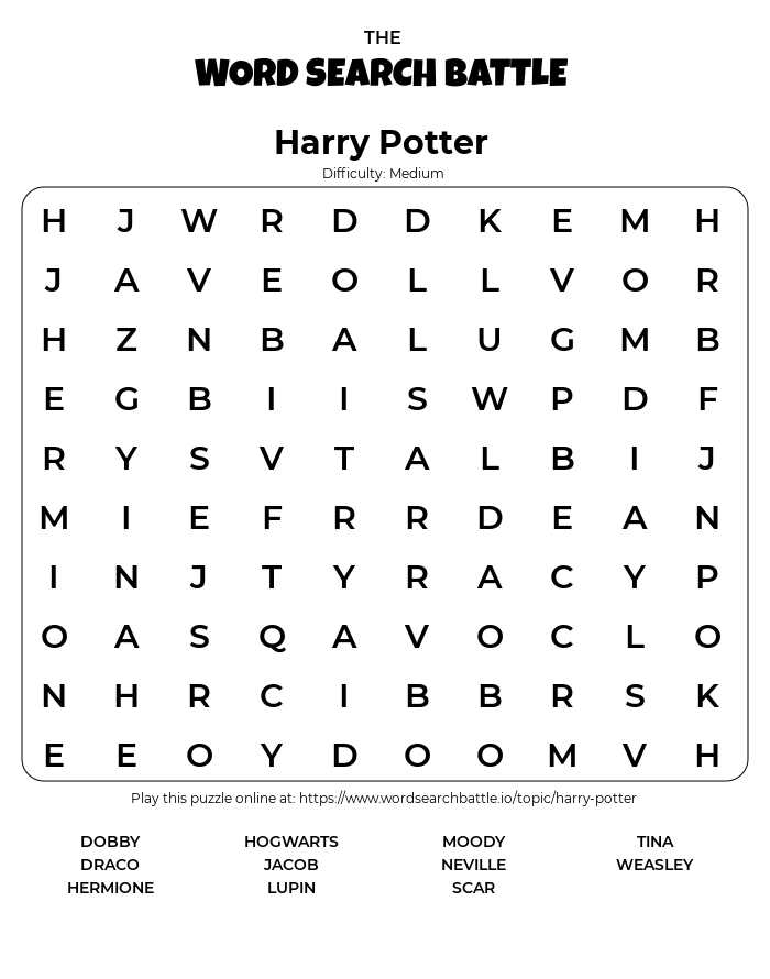 Printable Harry Potter Word Search