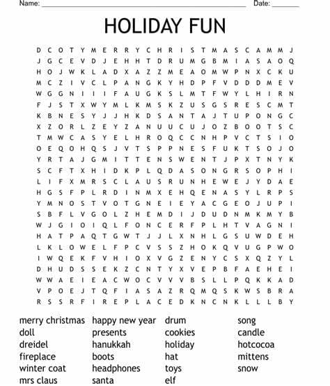 Printable Holiday Word Search PrintableLib