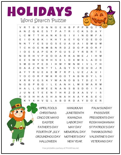 Printable Large Print Word Search Printable World Holiday Bilarasa