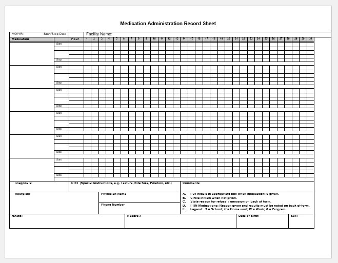 Printable Medication Administration Record Template Word Printable 