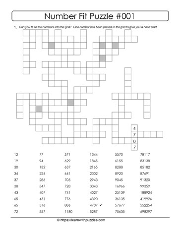 Printable Number Crossword Puzzles
