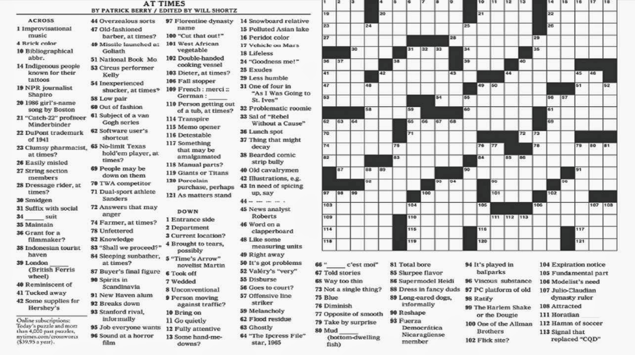 Printable Ny Times Sunday Crossword Puzzles Printable Crossword Puzzles