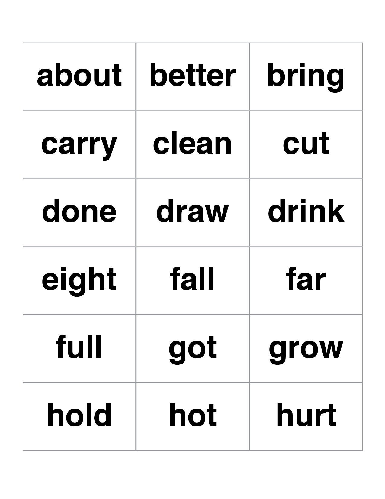 Printable Sight Words Flash Cards
