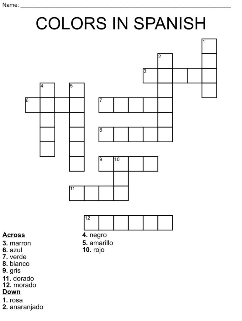 Printable Spanish Crossword Puzzle Free Crossword Puzzles Printable