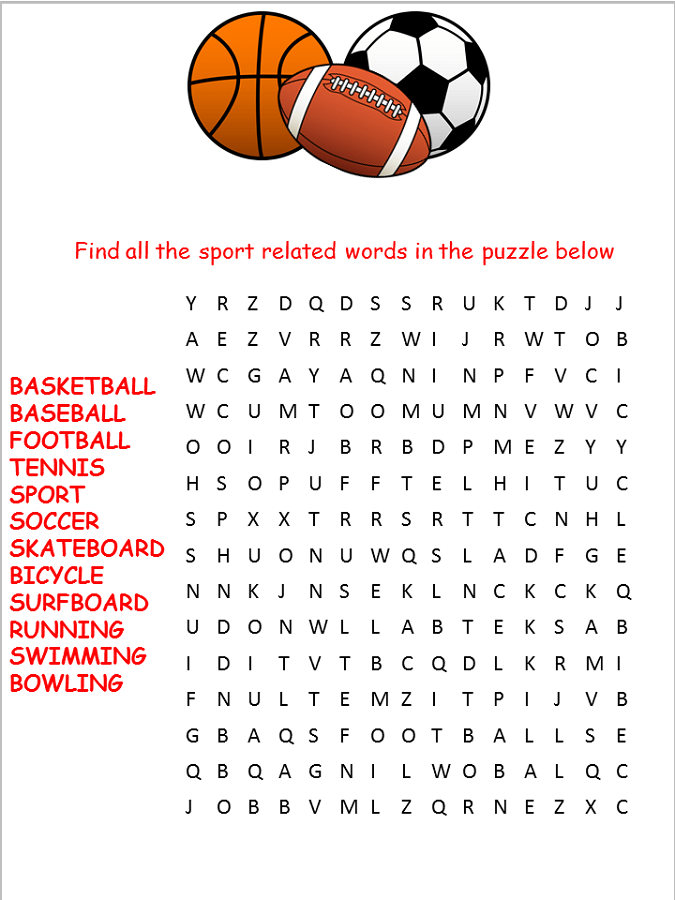 Printable Sports Word Search Free Printable Templates