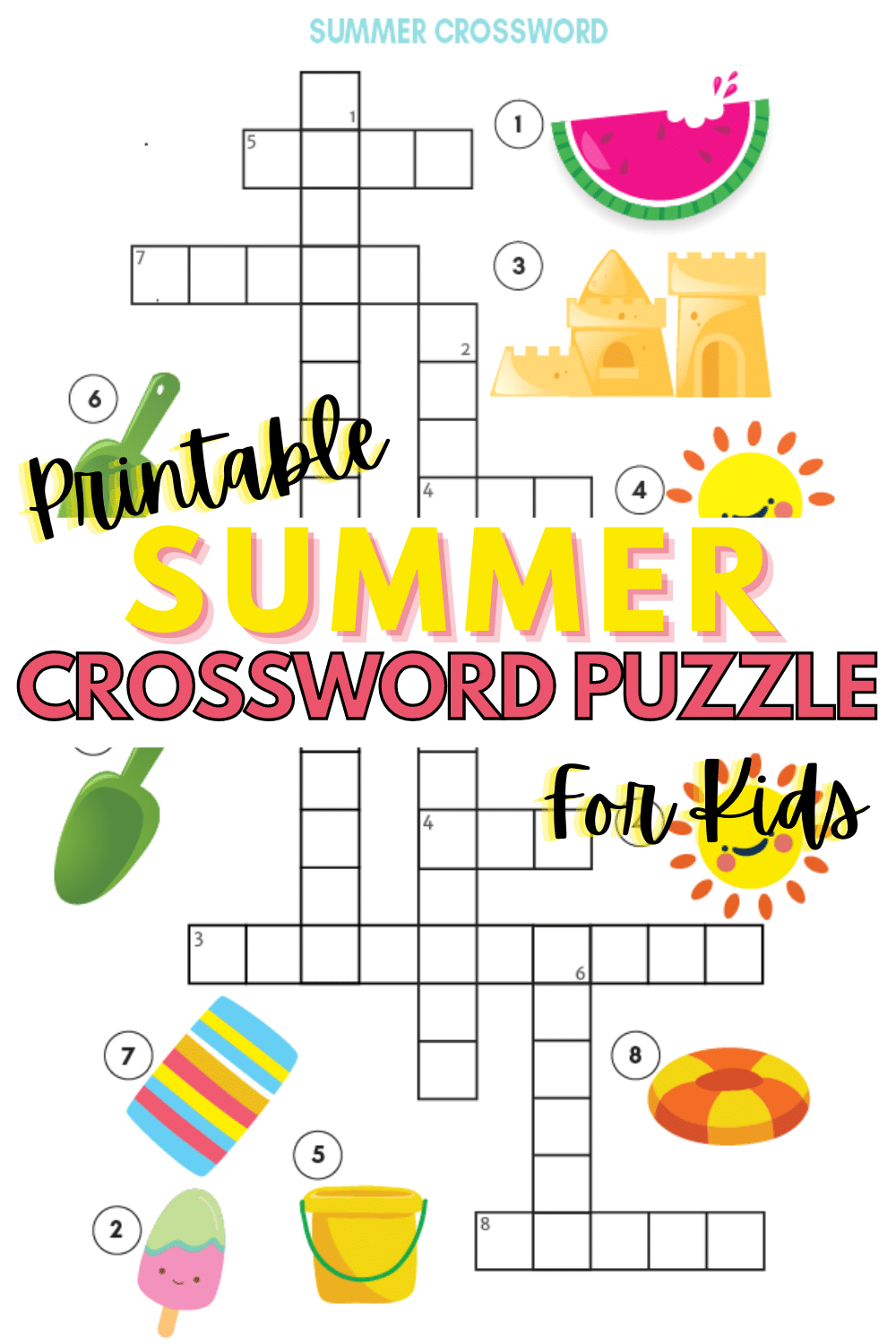 Printable Summer Crossword Puzzle For Kids